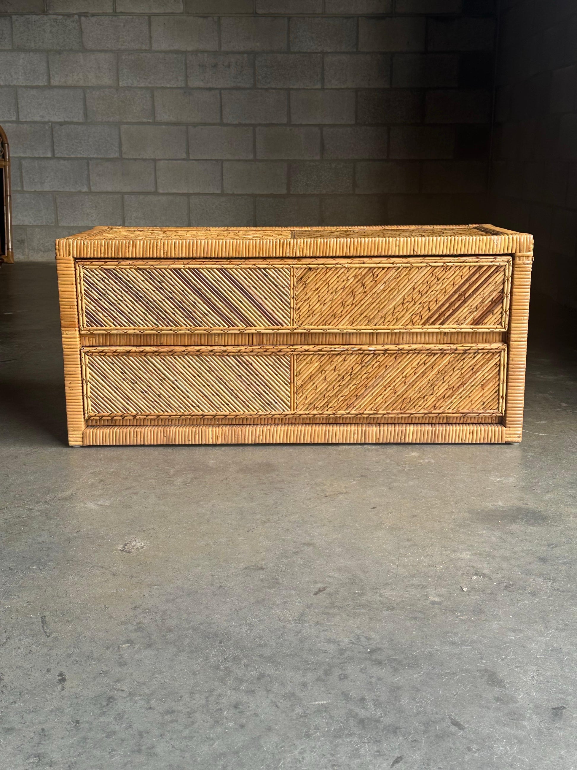 Frisman Vintage Pencil Reed Split Bamboo and Wrapped Cane Low Chest