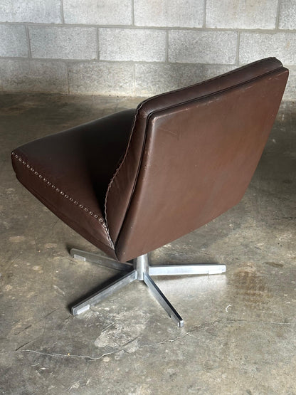 Frisman Vintage 1970s De Sede Leather and Metal Swivel Chairs- A Pair