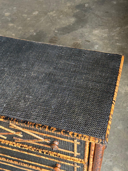 Frisman Vintage Vintage British Colonial Style Burnt Bamboo and Cane Dresser