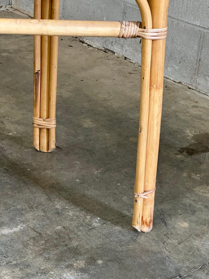 Frisman Vintage Vintage Coastal Bamboo, Cane, and Glass Top Console Table