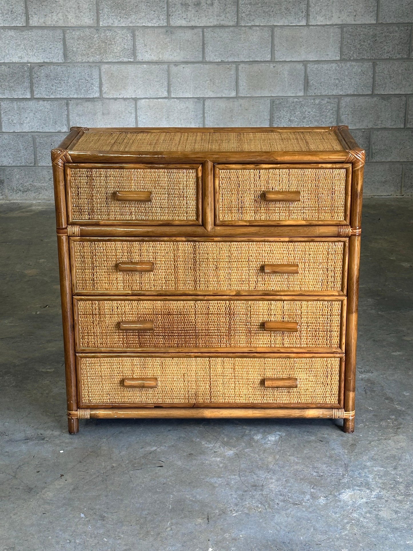 Frisman Vintage Faux Bamboo and Cane Dresser, British Colonial Style