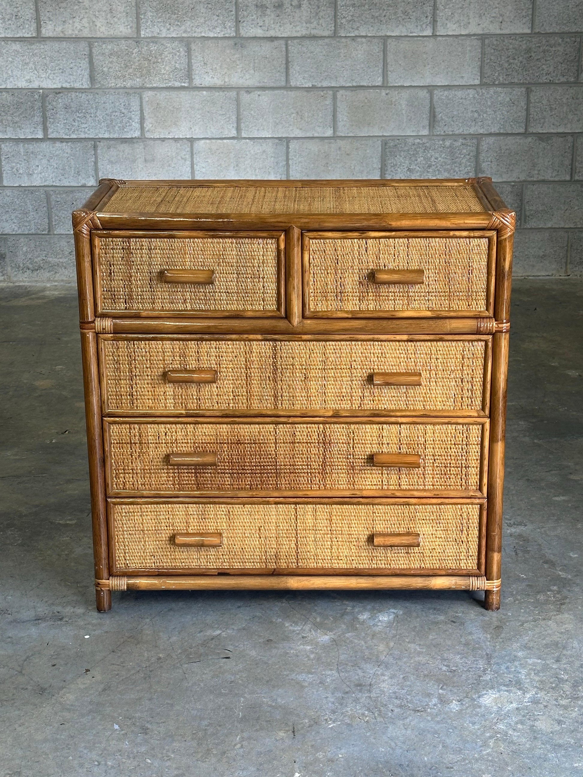 Frisman Vintage Faux Bamboo and Cane Dresser, British Colonial Style