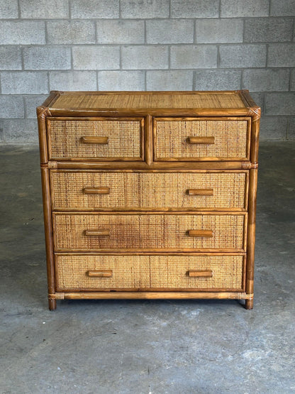 Frisman Vintage Faux Bamboo and Cane Dresser, British Colonial Style