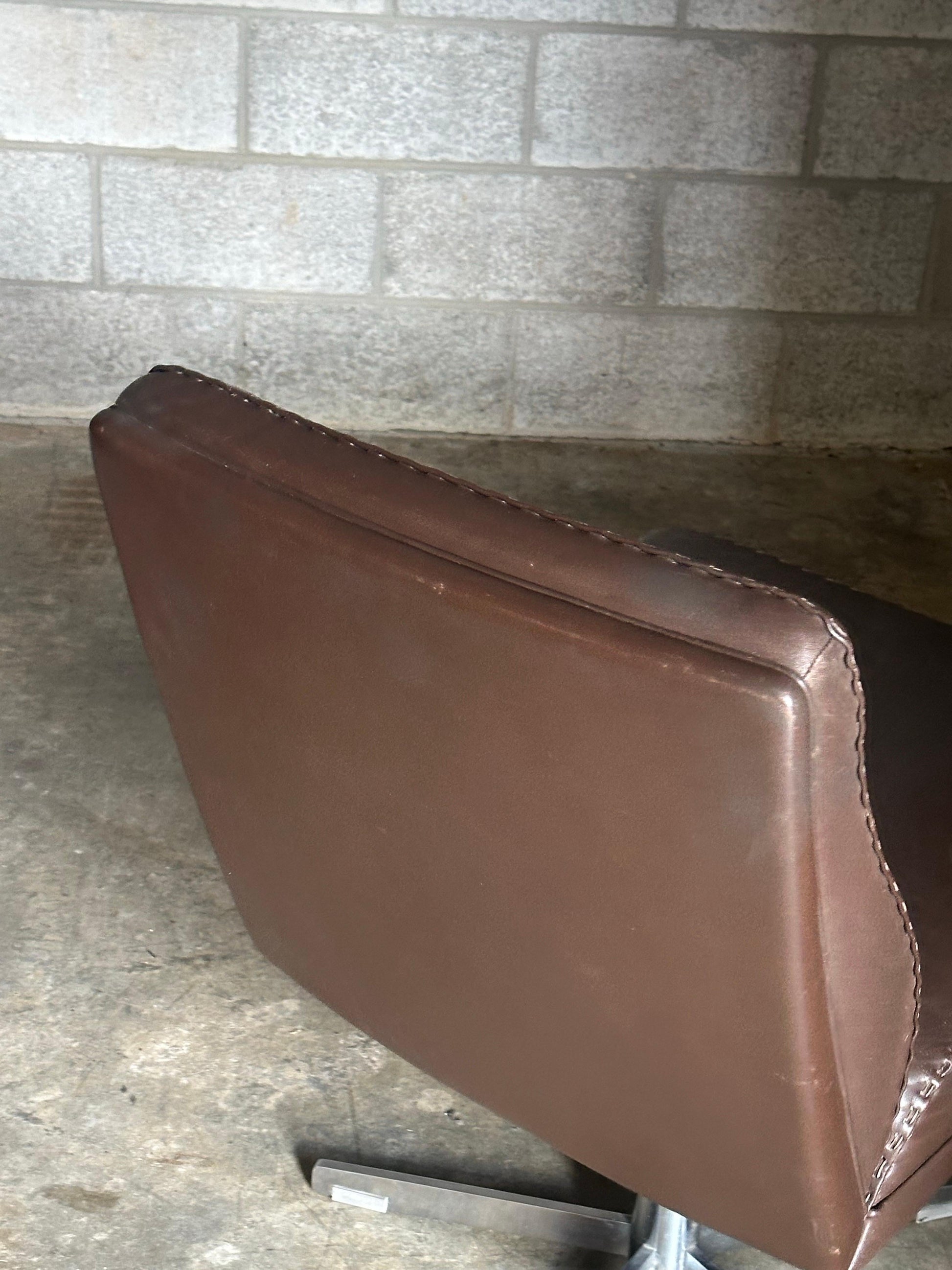 Frisman Vintage 1970s De Sede Leather and Metal Swivel Chairs- A Pair