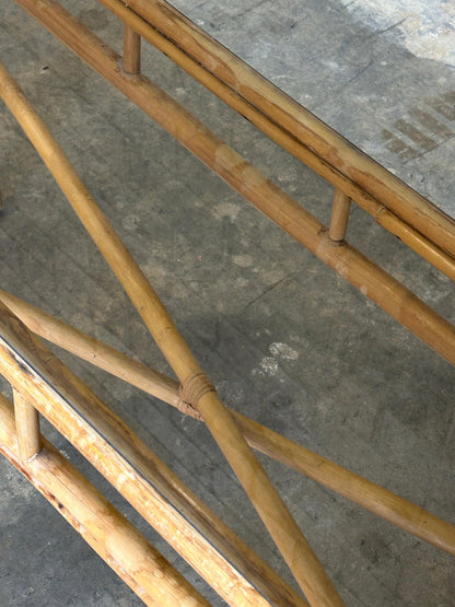 Frisman Vintage Vintage Coastal Bamboo, Cane, and Glass Top Console Table