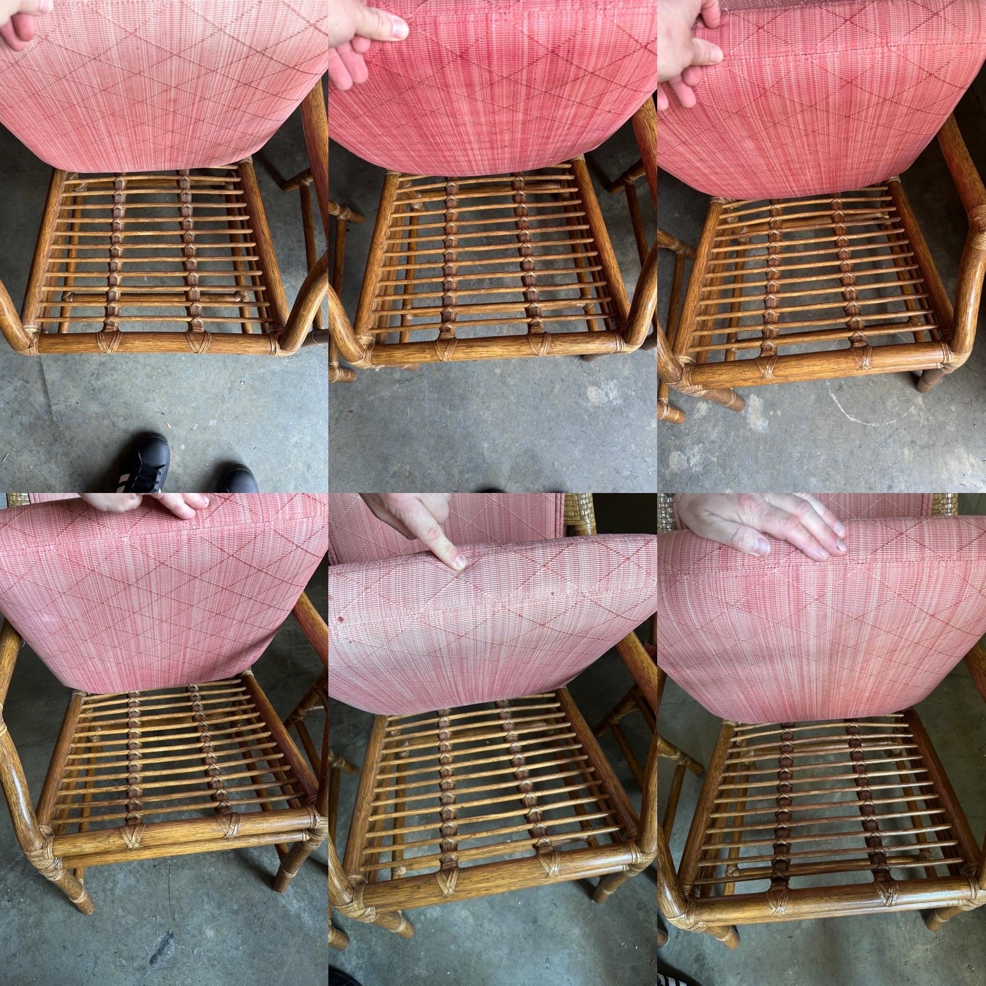 Frisman Vintage 1980s McGuire All Arm Organic Modern Rattan and Leather Dining Chairs- Set of 6