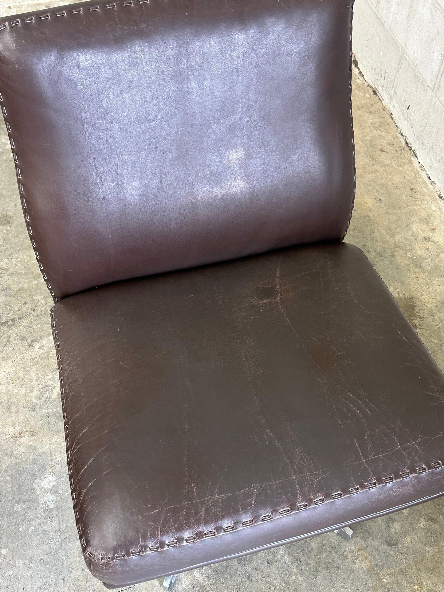 Frisman Vintage 1970s De Sede Leather and Metal Swivel Chairs- A Pair