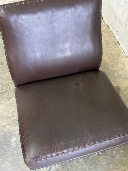 Frisman Vintage 1970s De Sede Leather and Metal Swivel Chairs- A Pair