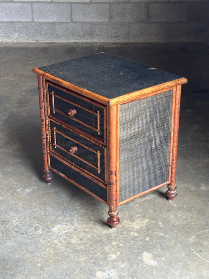 Frisman Vintage Vintage British Colonial Style Burnt Bamboo and Cane Nightstand