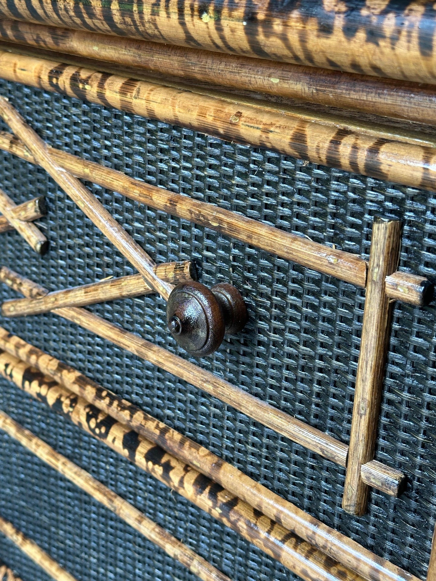 Frisman Vintage Vintage British Colonial Style Burnt Bamboo and Cane Dresser