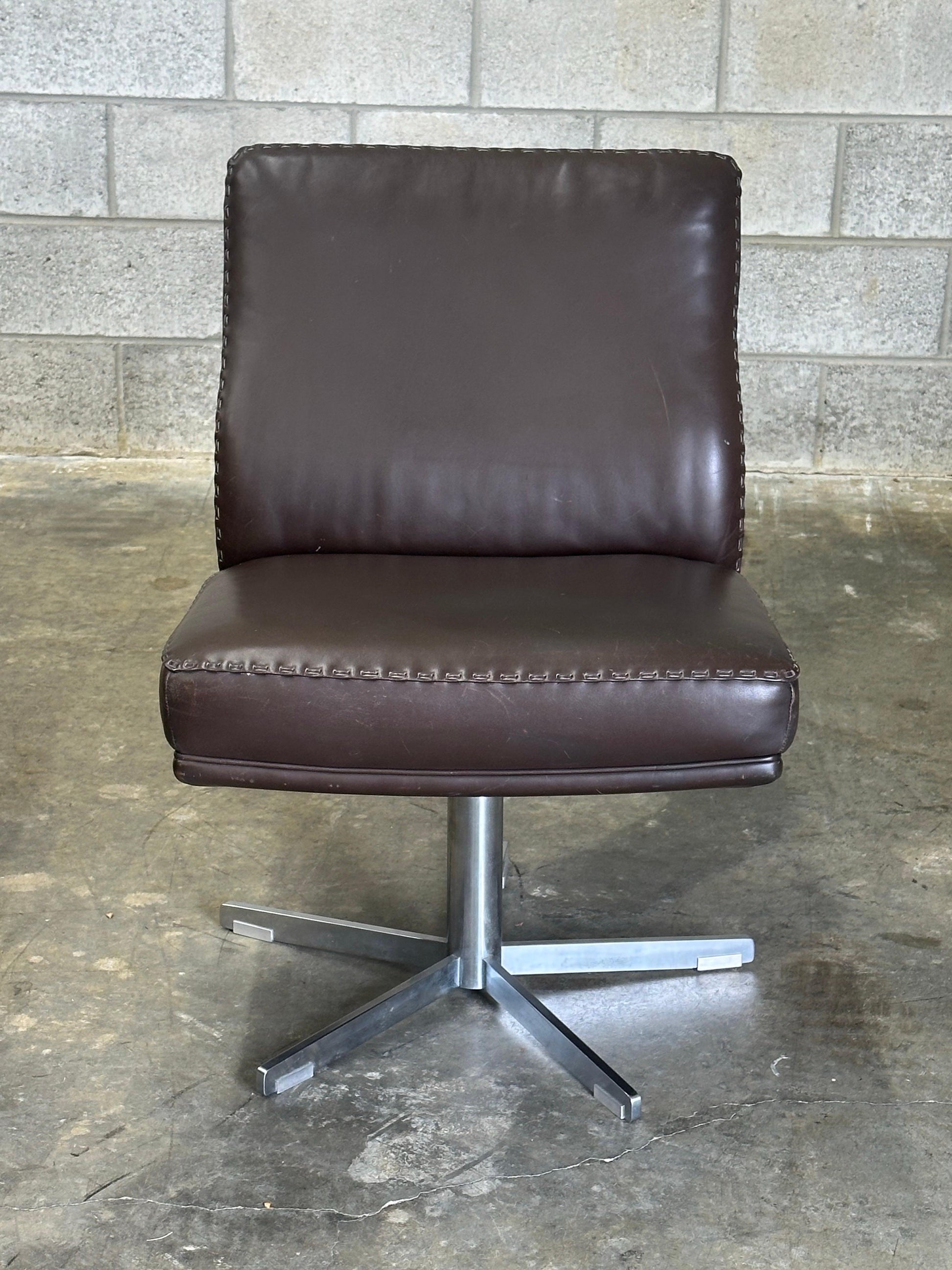 Frisman Vintage 1970s De Sede Leather and Metal Swivel Chairs- A Pair