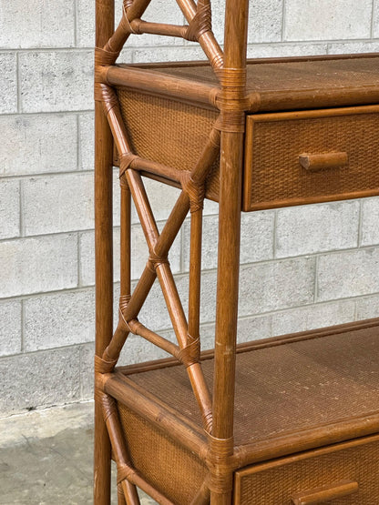 Frisman Vintage British Colonial Style Bamboo, Cane, and Rattan Freestanding Shelf/ Etagere