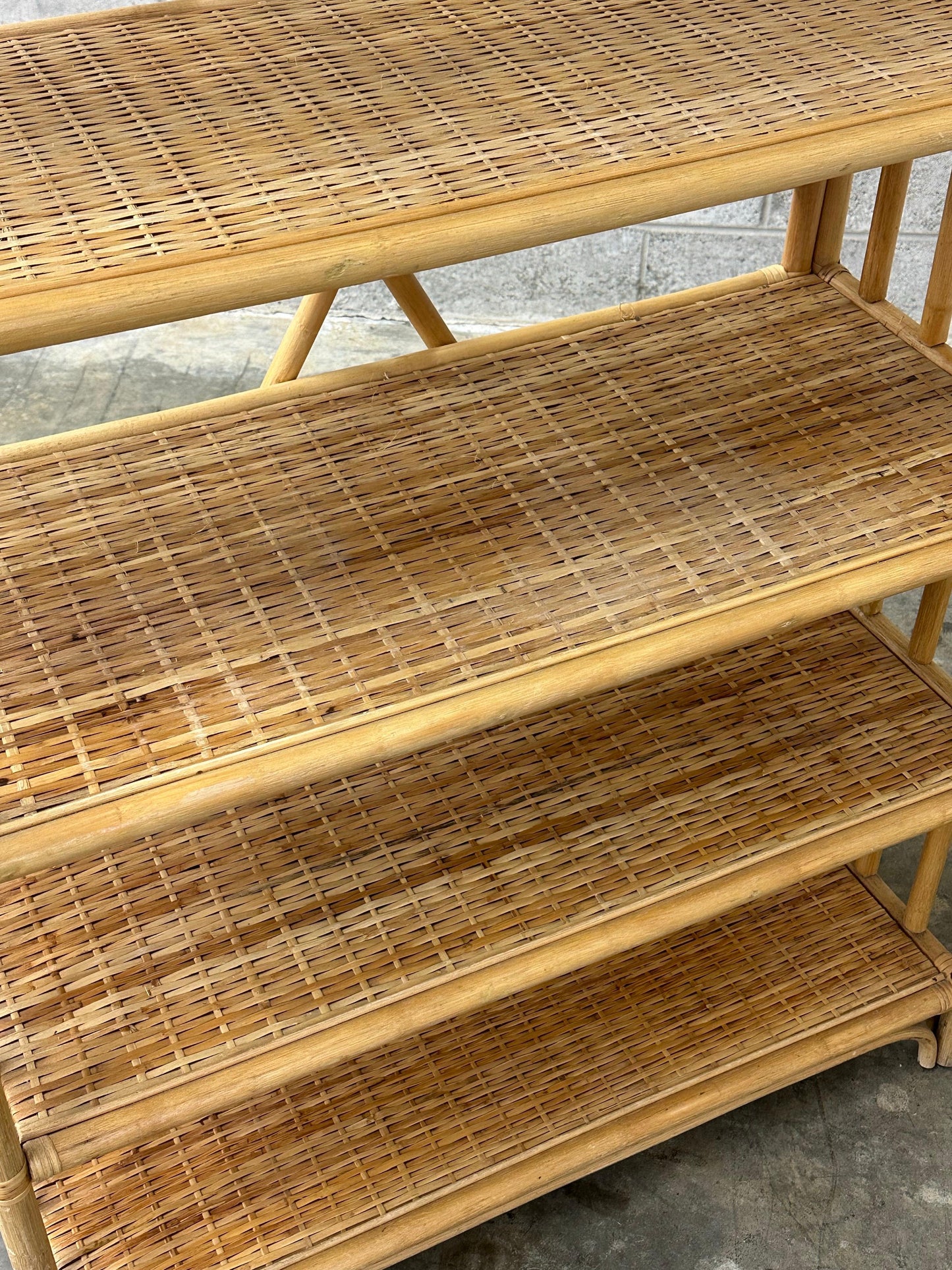 Frisman Vintage 1970s Bamboo, Rattan, and Cane Étagère/ Freestanding Shelf