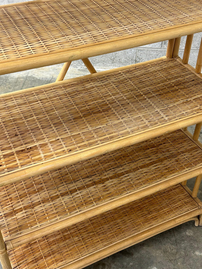 Frisman Vintage 1970s Bamboo, Rattan, and Cane Étagère/ Freestanding Shelf