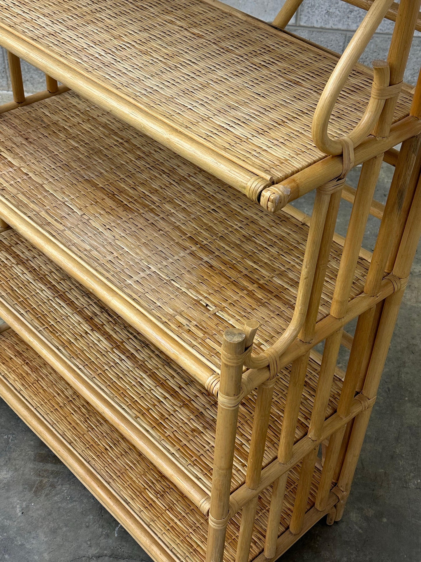 Frisman Vintage 1970s Bamboo, Rattan, and Cane Étagère/ Freestanding Shelf
