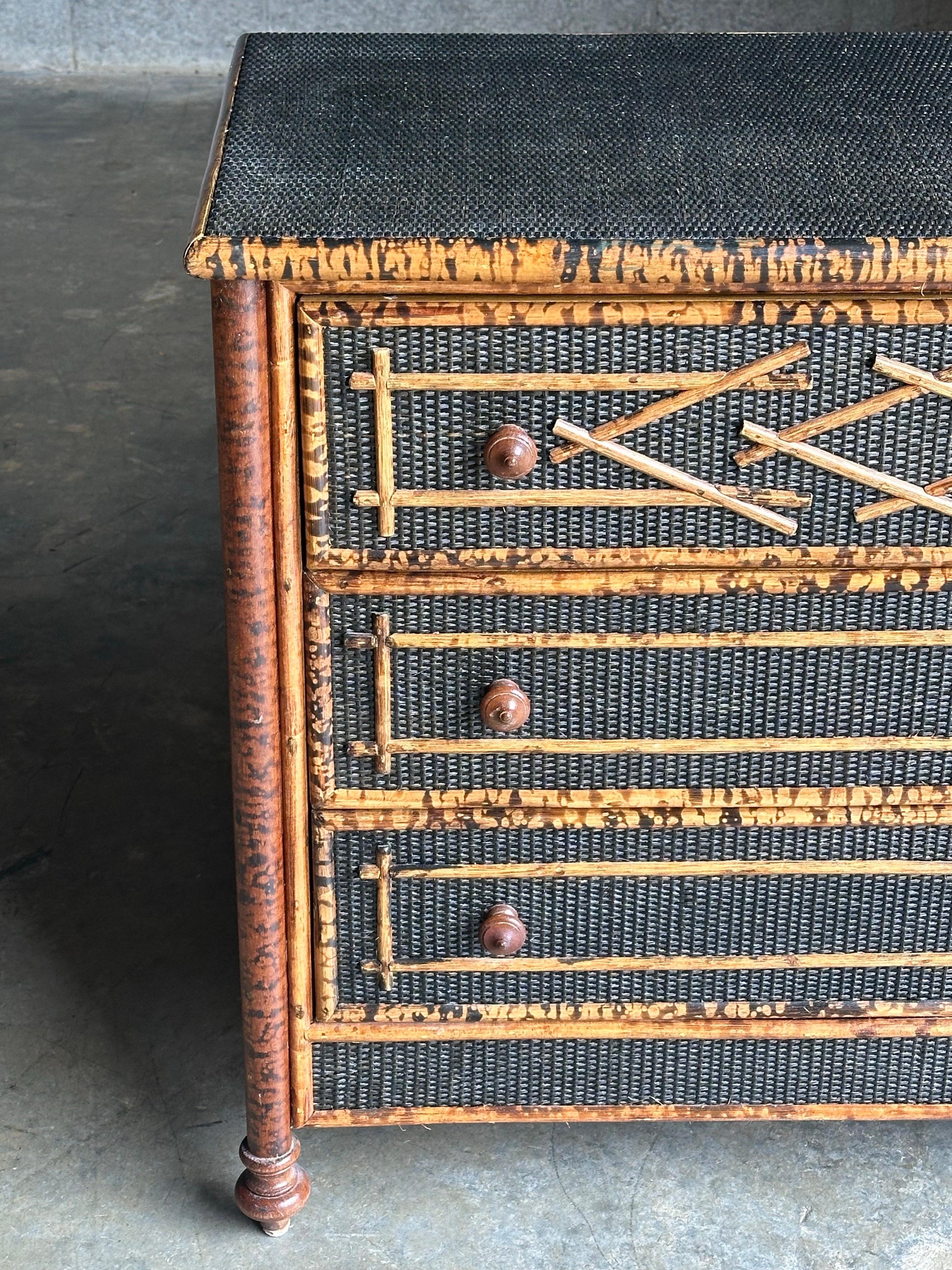 Frisman Vintage Vintage British Colonial Style Burnt Bamboo and Cane Dresser