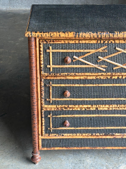 Frisman Vintage Vintage British Colonial Style Burnt Bamboo and Cane Dresser