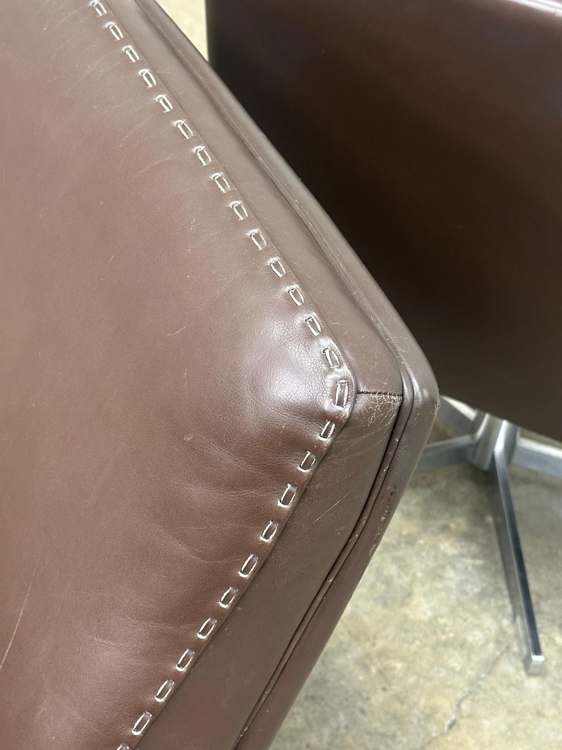 Frisman Vintage 1970s De Sede Leather and Metal Swivel Chairs- A Pair