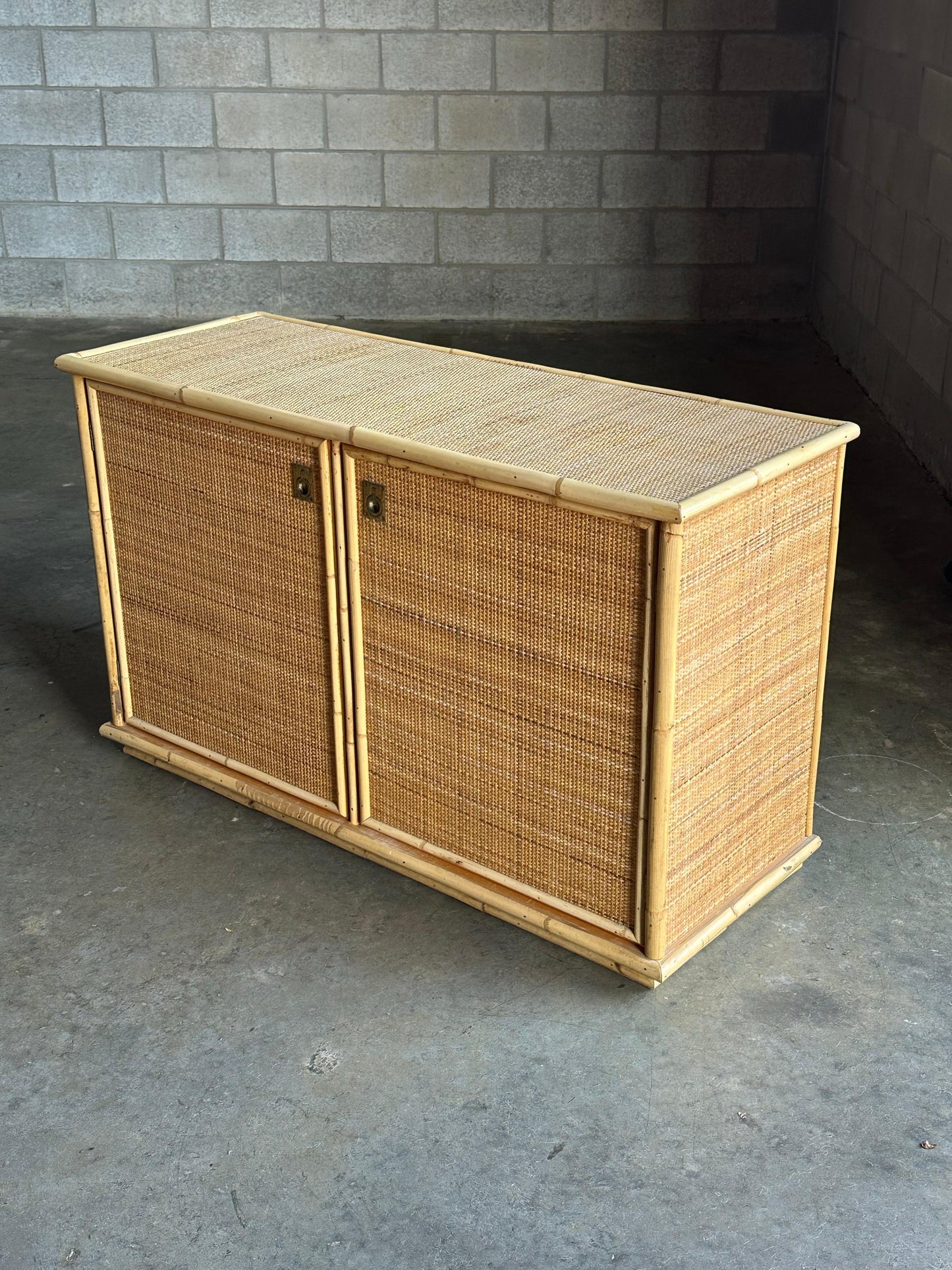 Frisman Vintage Two Door Sideboard Cabinet in Bamboo and Cane by Del Vera, Italy