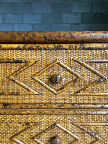 Frisman Vintage Vintage British Colonial Style Bamboo and Rattan Tall Chest