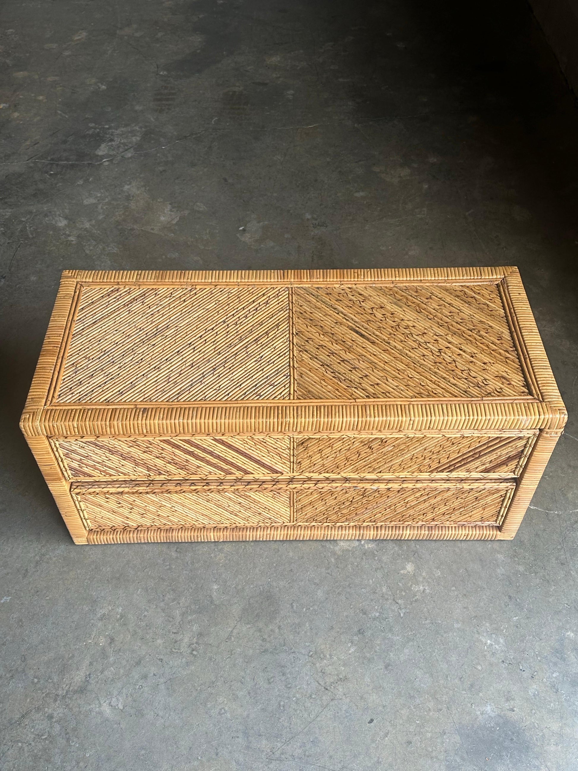 Frisman Vintage Pencil Reed Split Bamboo and Wrapped Cane Low Chest