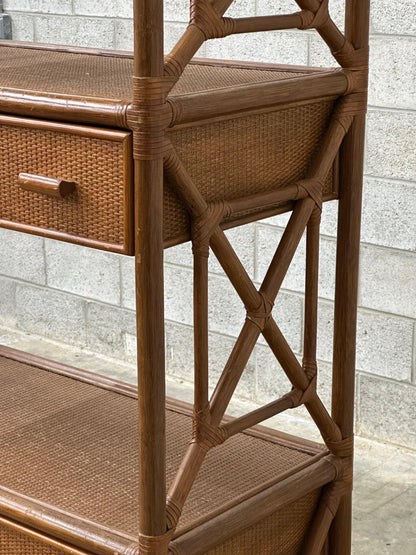 Frisman Vintage British Colonial Style Bamboo, Cane, and Rattan Freestanding Shelf/ Etagere