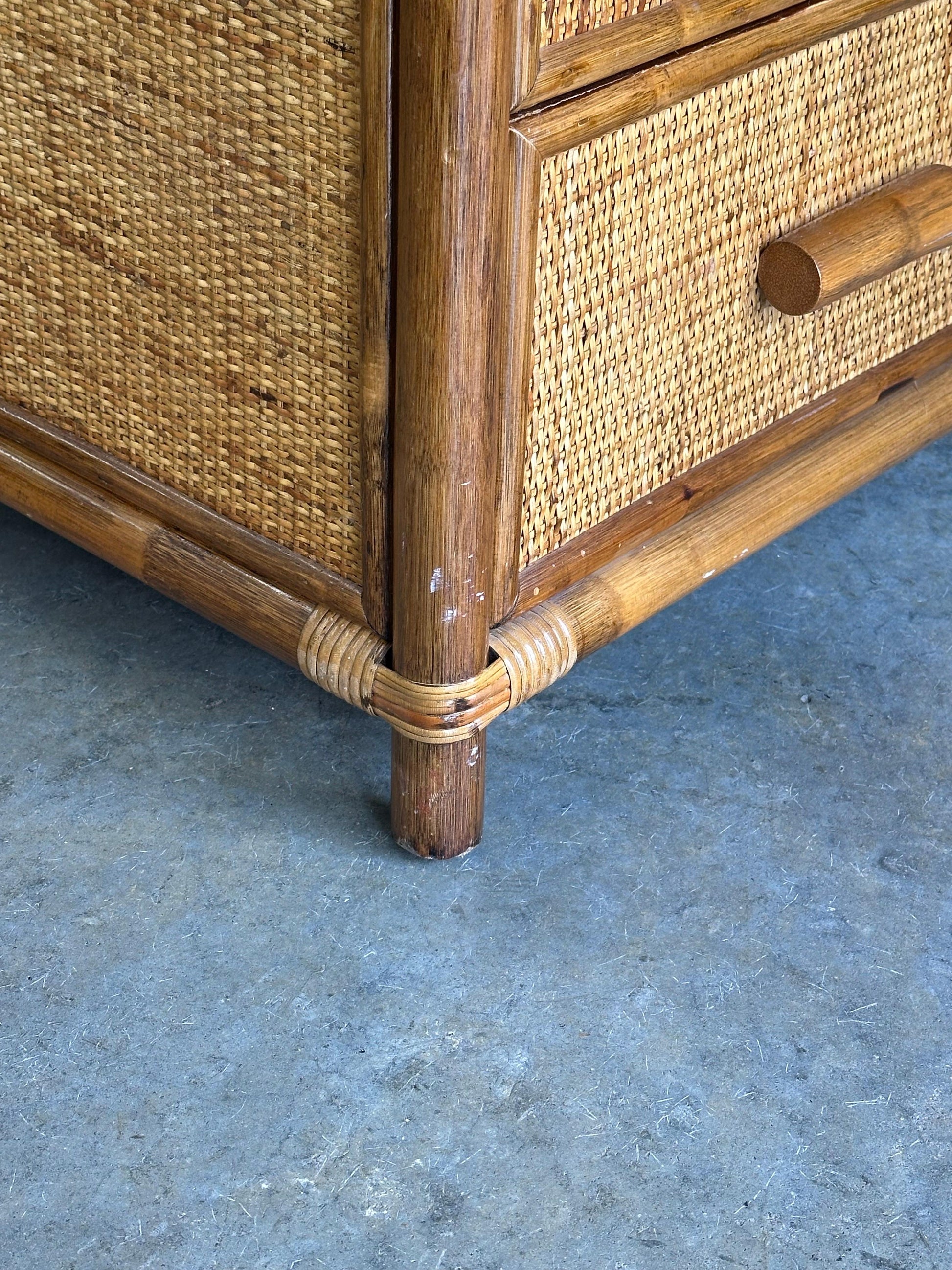 Frisman Vintage Faux Bamboo and Cane Dresser, British Colonial Style