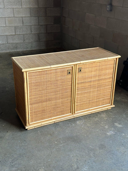 Frisman Vintage Two Door Sideboard Cabinet in Bamboo and Cane by Del Vera, Italy