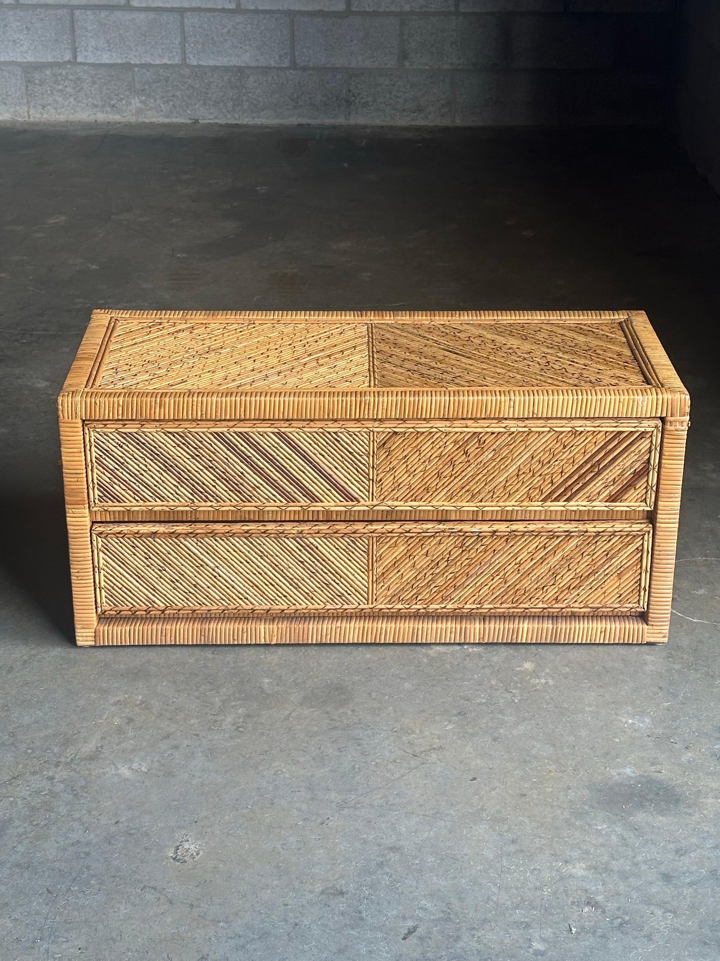 Frisman Vintage Pencil Reed Split Bamboo and Wrapped Cane Low Chest