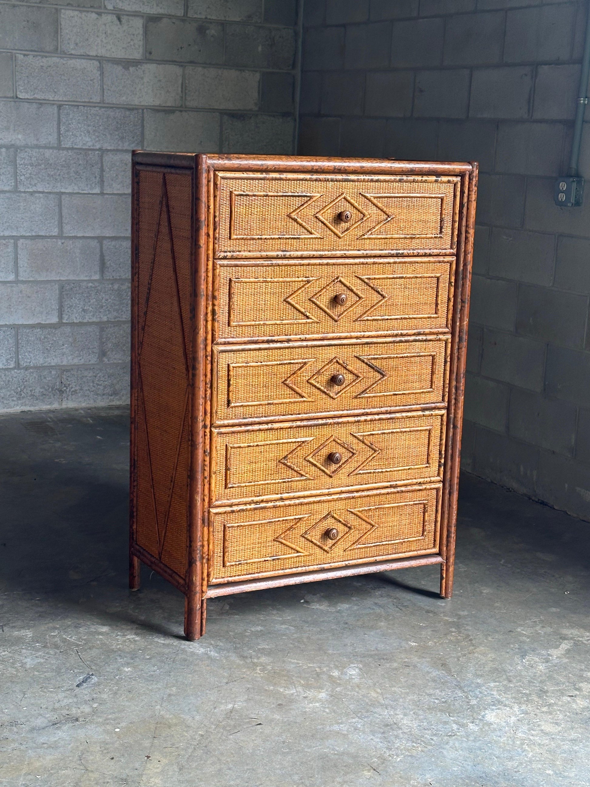 Frisman Vintage Vintage British Colonial Style Bamboo and Rattan Tall Chest