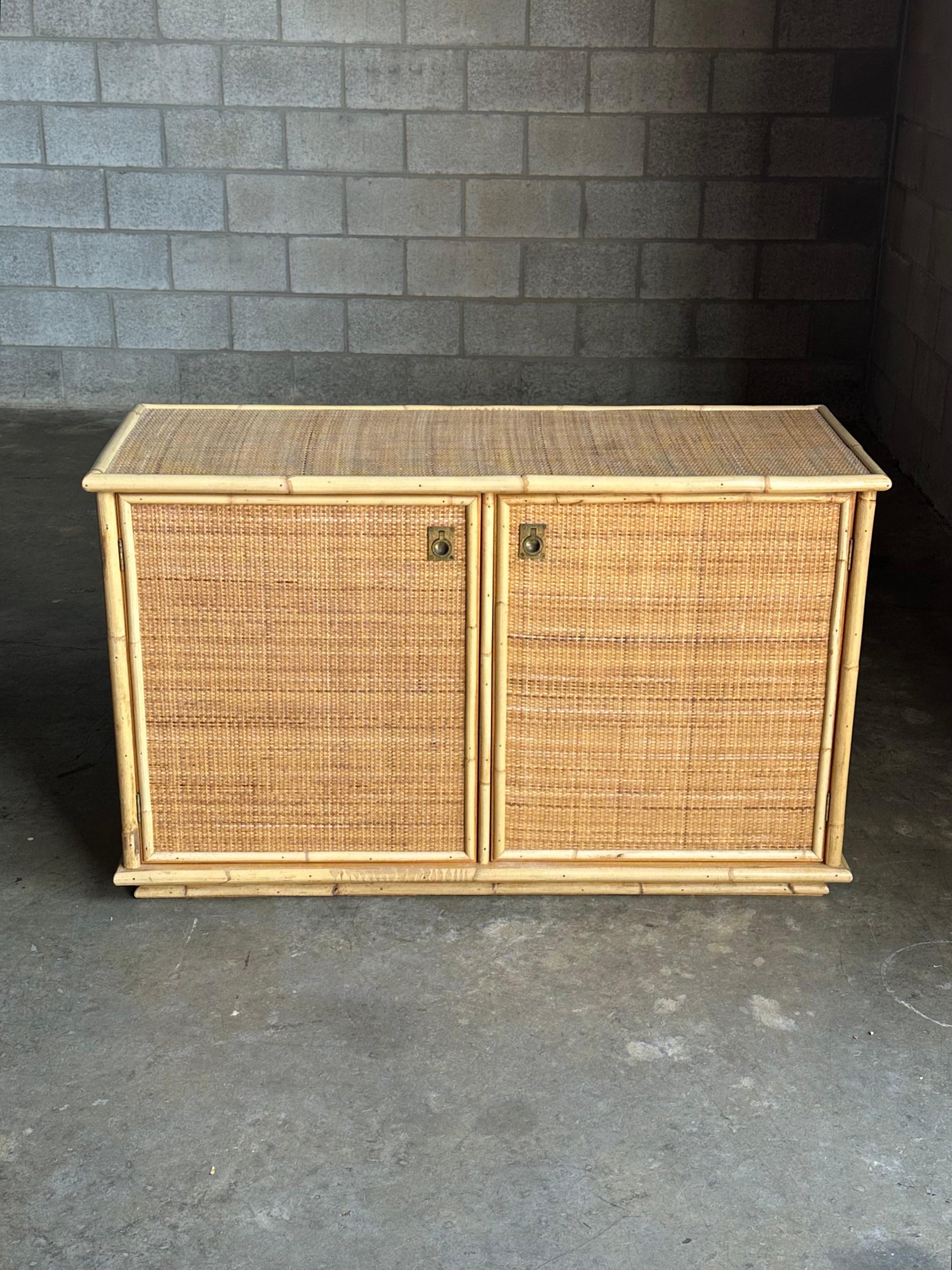 Frisman Vintage Two Door Sideboard Cabinet in Bamboo and Cane by Del Vera, Italy