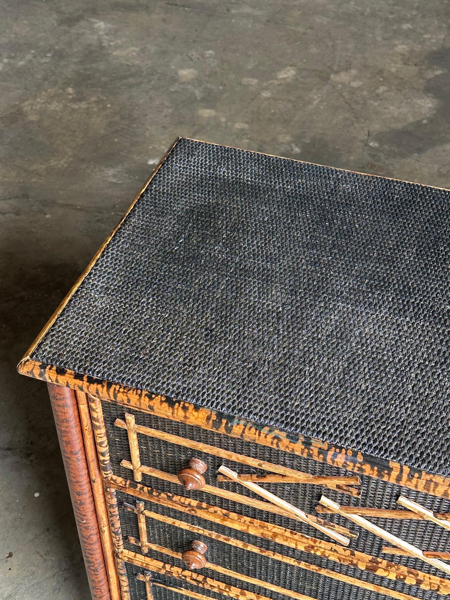 Frisman Vintage Vintage British Colonial Style Burnt Bamboo and Cane Dresser