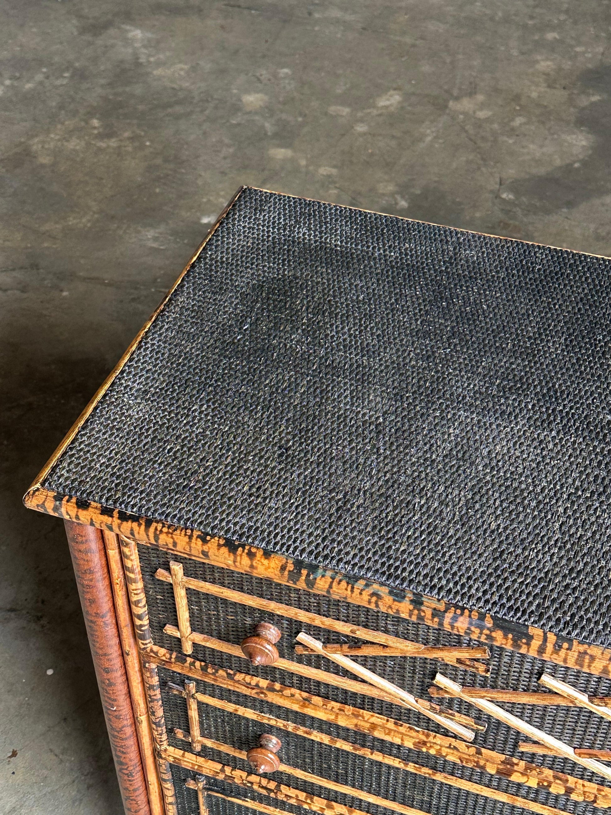 Frisman Vintage Vintage British Colonial Style Burnt Bamboo and Cane Dresser