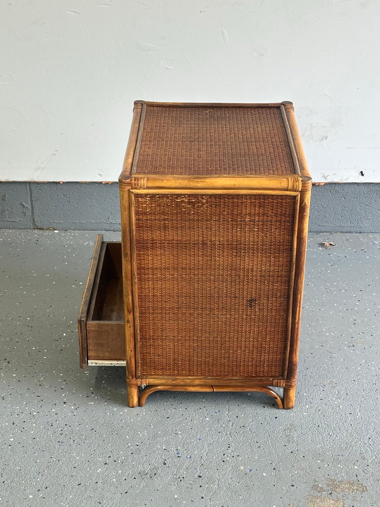 Frisman Vintage Bamboo and Cane British Colonial Style Small Chest