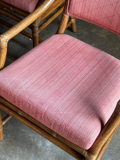 Frisman Vintage 1980s McGuire All Arm Organic Modern Rattan and Leather Dining Chairs- Set of 6