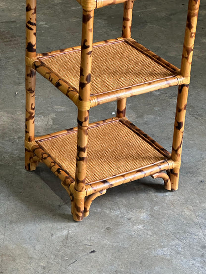 Frisman Vintage 1980s British Colonial Faux Bamboo and Cane Tall Shelf