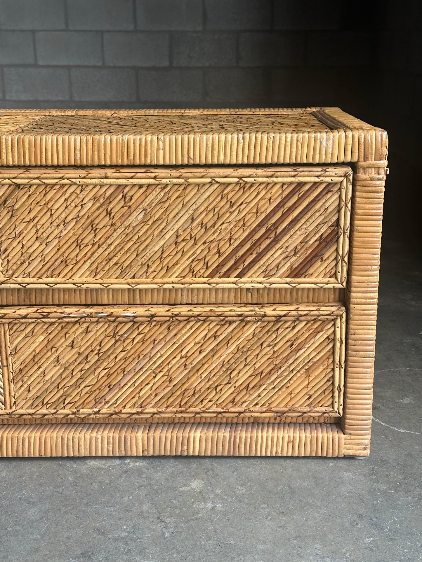 Frisman Vintage Pencil Reed Split Bamboo and Wrapped Cane Low Chest