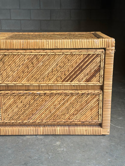 Frisman Vintage Pencil Reed Split Bamboo and Wrapped Cane Low Chest