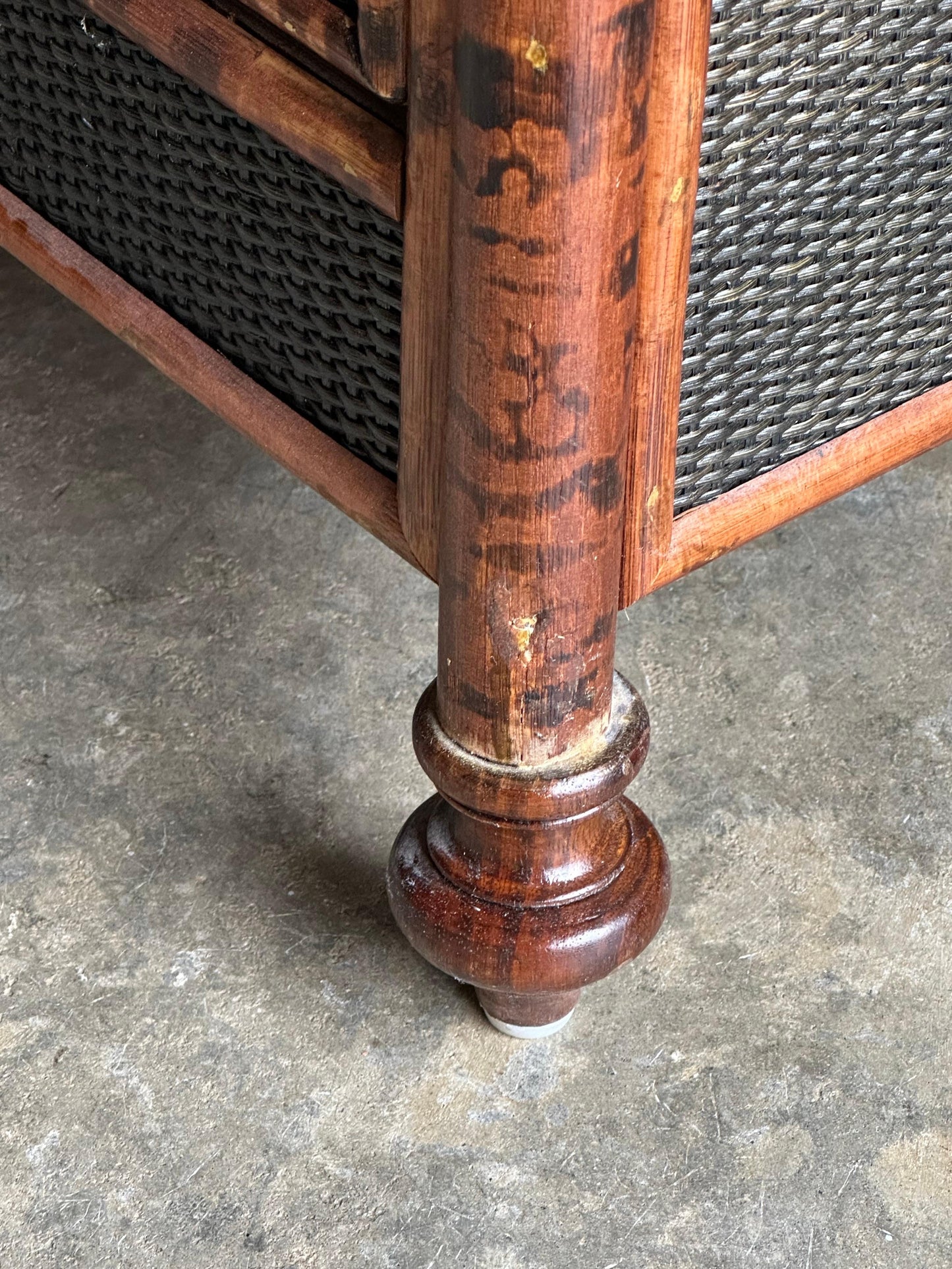 Frisman Vintage Vintage British Colonial Style Burnt Bamboo and Cane Nightstand