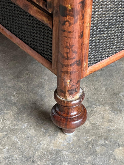 Frisman Vintage Vintage British Colonial Style Burnt Bamboo and Cane Nightstand