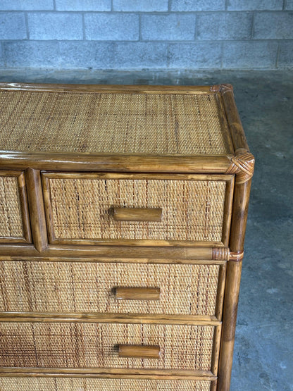 Frisman Vintage Faux Bamboo and Cane Dresser, British Colonial Style