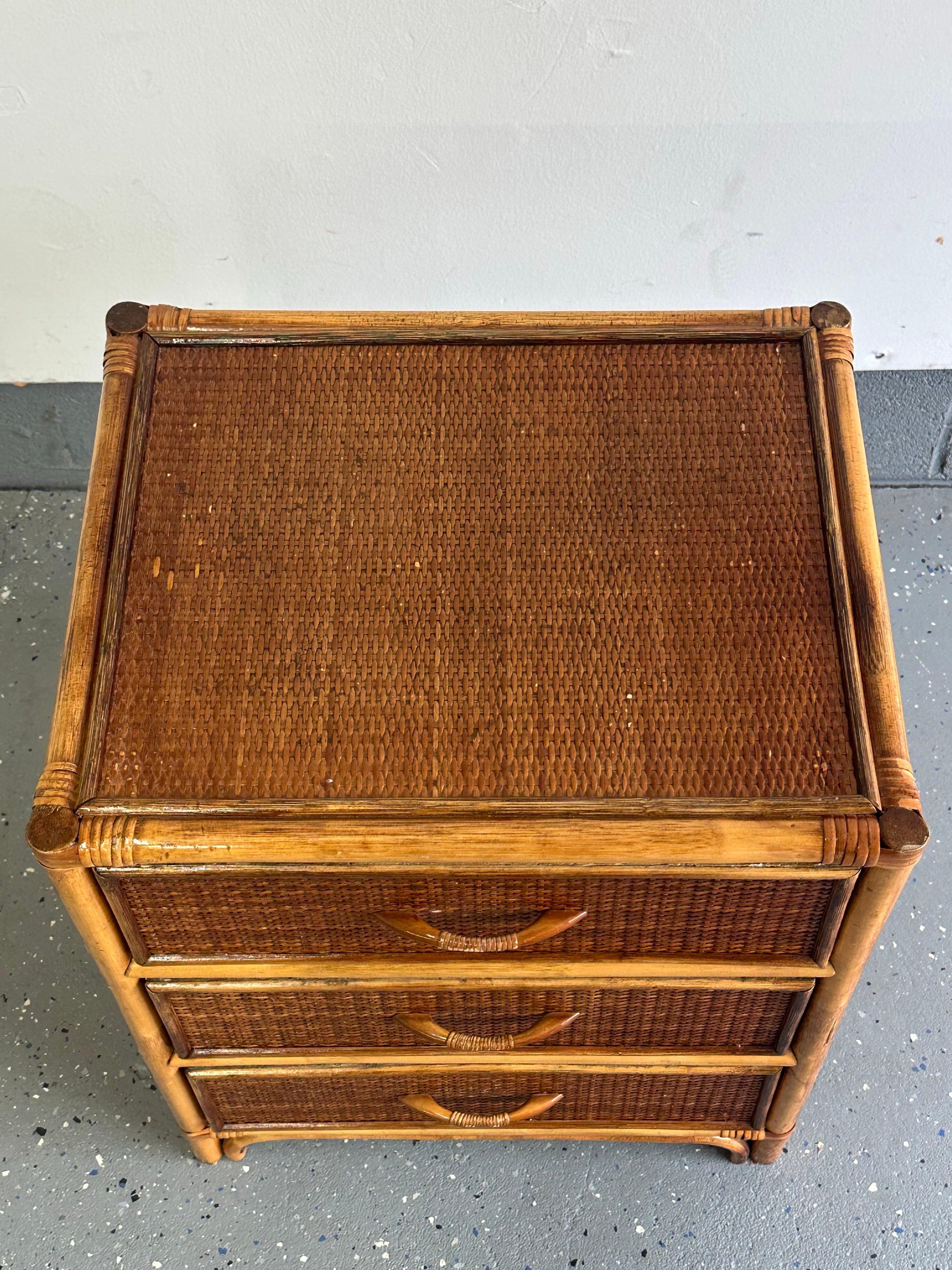 Frisman Vintage Bamboo and Cane British Colonial Style Small Chest