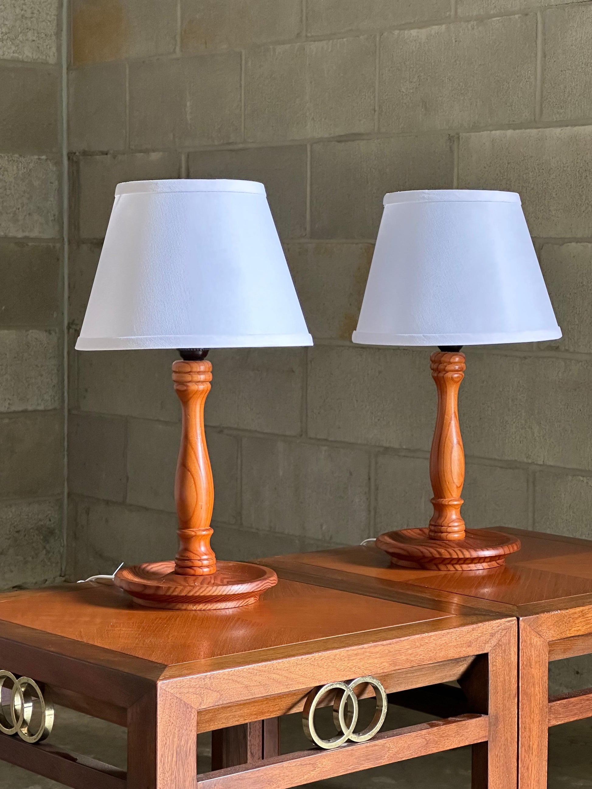 Frisman Vintage Swedish Turned Pine Table Lamps- A Pair