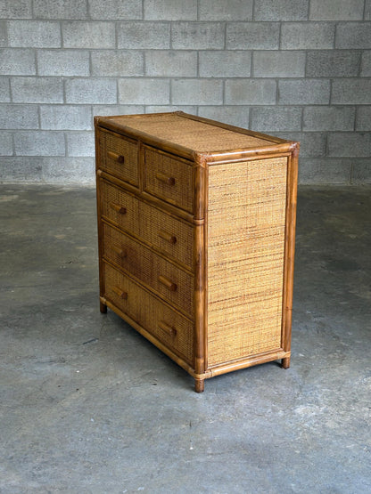 Frisman Vintage Faux Bamboo and Cane Dresser, British Colonial Style