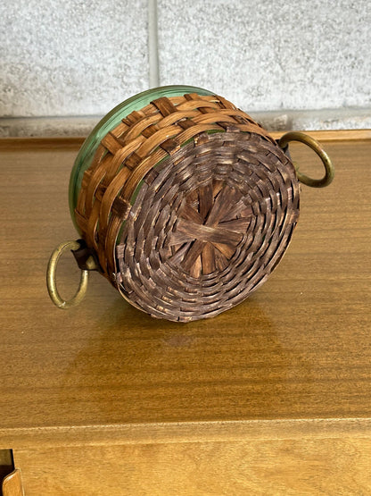 Frisman Vintage Sweden Green Glass and Wicker Large Bowl