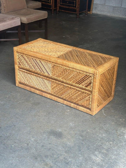 Frisman Vintage Pencil Reed Split Bamboo and Wrapped Cane Low Chest