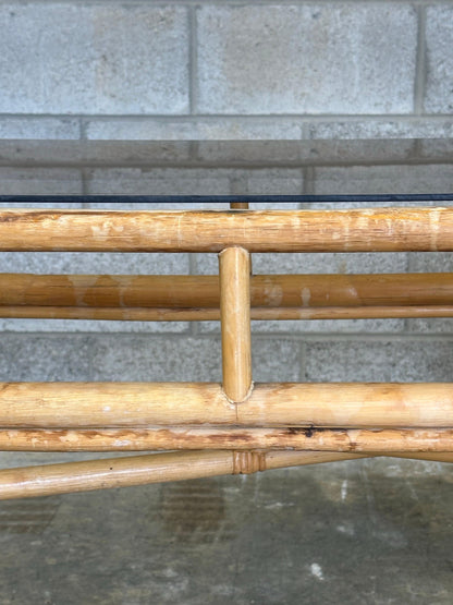Frisman Vintage Vintage Coastal Bamboo, Cane, and Glass Top Console Table