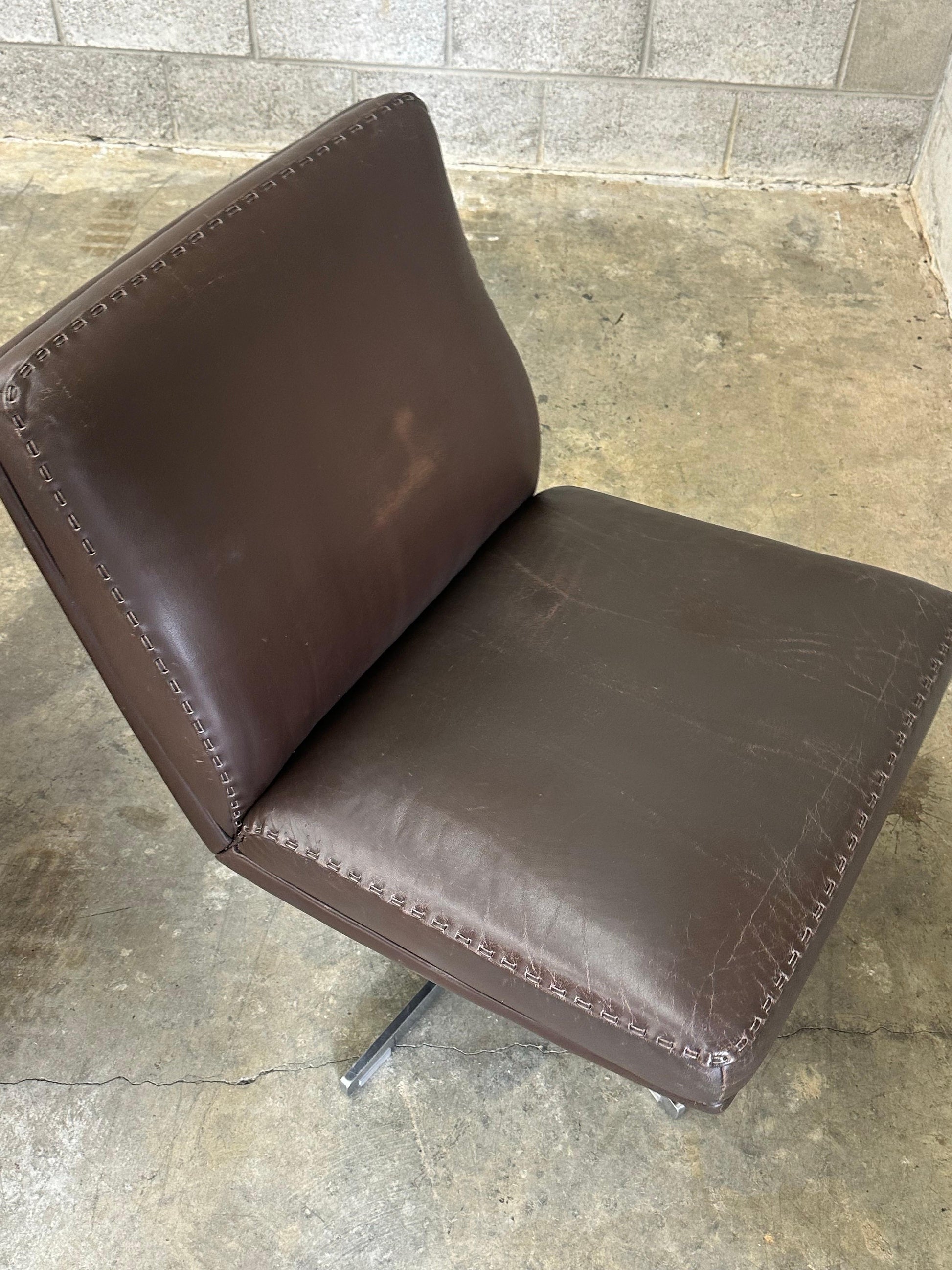 Frisman Vintage 1970s De Sede Leather and Metal Swivel Chairs- A Pair