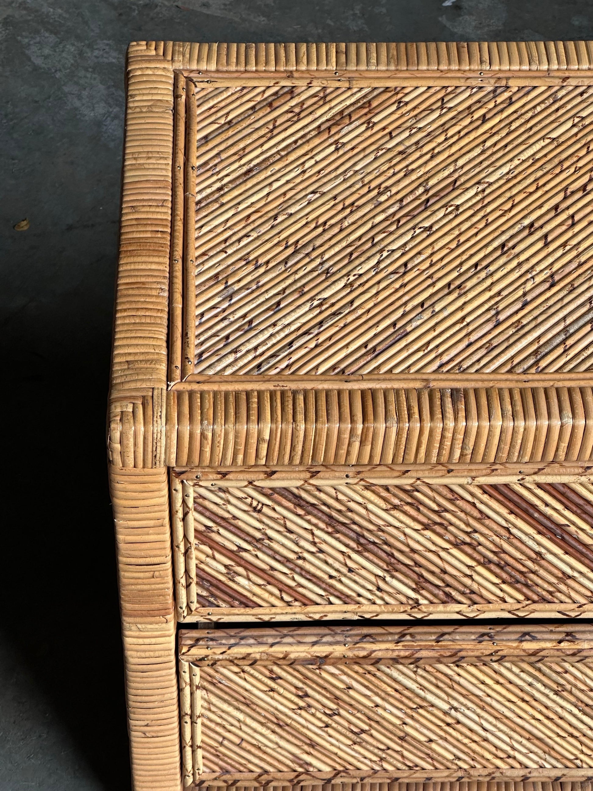 Frisman Vintage Pencil Reed Split Bamboo and Wrapped Cane Low Chest