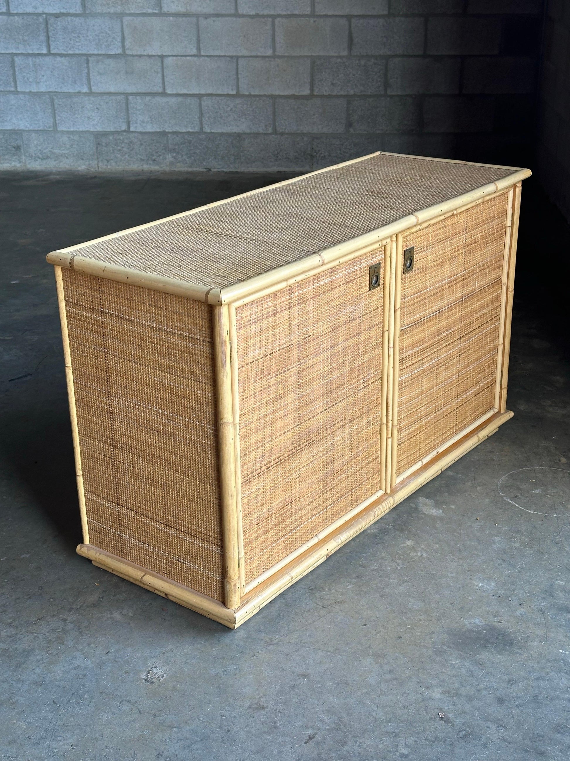 Frisman Vintage Two Door Sideboard Cabinet in Bamboo and Cane by Del Vera, Italy